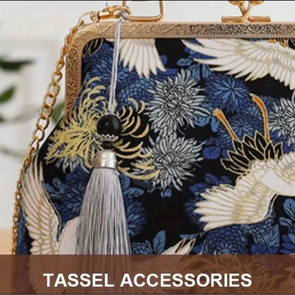 Elegant Blue Crane Print Handbag